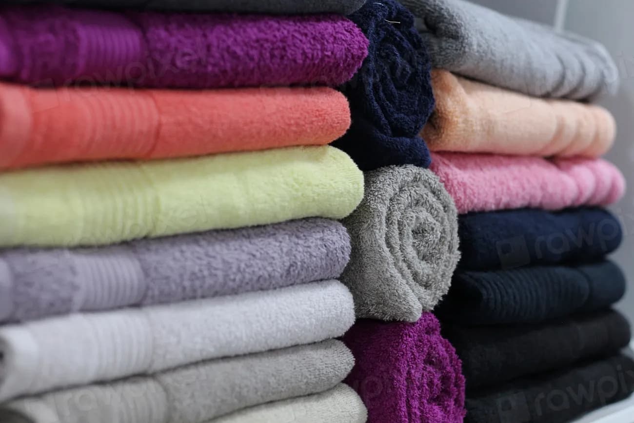 Stacks of colorful folded terry towels
